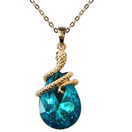 Navachi 18ct Crystal Snake Pendant Necklace, 40,6 cm + 5 cm, Base metal, 18K gold plated, blue