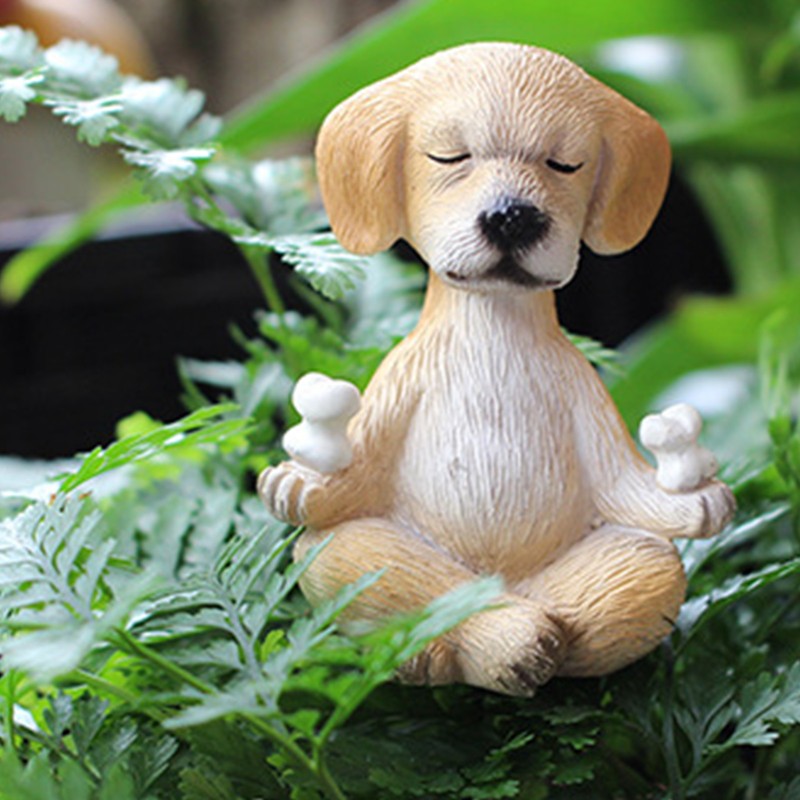 Yoga Dog Figurine Set Dog Doing Yoga Statue Miniature Garden