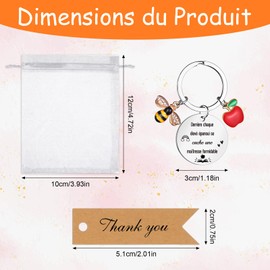 GANGBARU 30 Pcs French Teacher Appreciation Presents Cadeau Professeur en Francais Keychains Thank You Card Organza Bags Keyring for Women Men Students Graduation Favor
