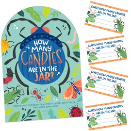 Big Dot of Happiness Buggin' Out - How Many Candies Bugs Birthday Party Game - 1 Stand and 40 Cards - Candy Guessing Game