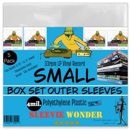Small Box Set Outer Plastic Sleeves (x5) 4mil Thick USA Polyethylene for 33rpm LP Vinyl Record Album Boxset - Strong Poly Bag Covers - Best Protects 3/8"-3/4" Boxes (+1 Free Dj Sticker)