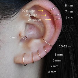 Small Gold Sterling Silver Huggie Hoop Earrings for Women Cartilage Nose Helix Tragus (Rose Gold, 5mm 24 gauge / 1 pair)