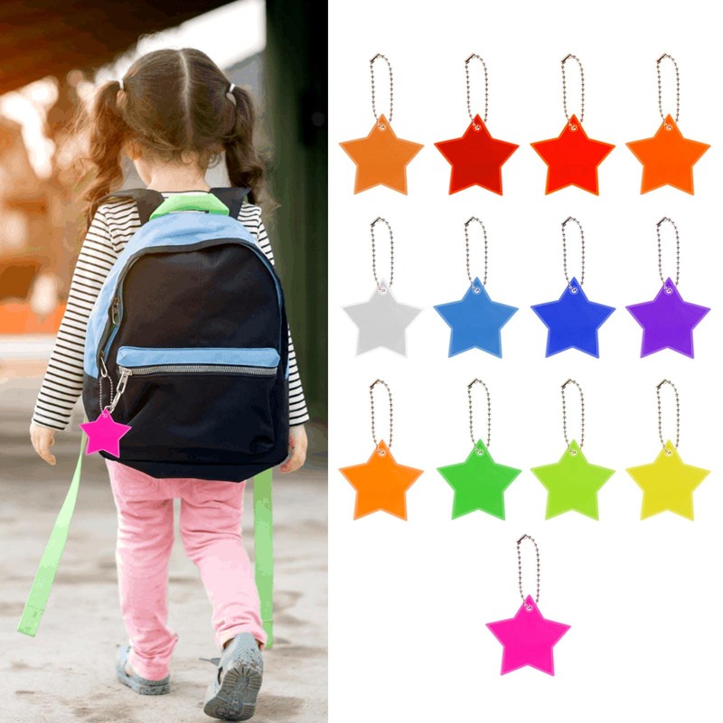 AWAVM 13 Pieces Star PVC Reflective Pendant, Star Reflective Key