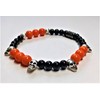 Biker Black and Orange Skull Beaded Bracelet and Matching Keyring