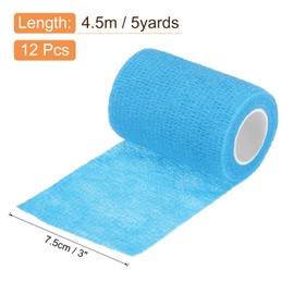 uxcell 12 Rolls Adhesive Elastic Tape Elastic Bandage,3" x 5 Yards Sports Elastic Wrap Flexible Stretch Athletic Wrist Tape for Tennis Racquet Grip Sports Knee Ankle,Lake Blue