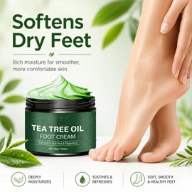Tea Tree Oil Foot Cream for Dry Cracked Skin, Intensive Moisturizing & Fast Repair, Anti-Chapping Nourishing Foot Care for Feet Hands Elbows, 1.764 Oz