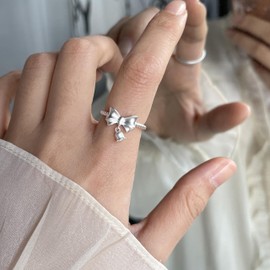 Harry and Henry Silver Bow Rings for Women Ribbon Bow Knot Rings Adjustable Bow Tied Ring for Women Trendy Stuff