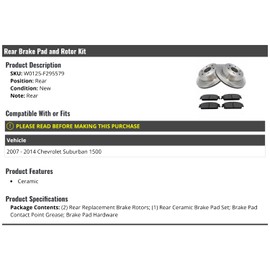 Rear Ceramic Brake Pads and Rotor Kit - Compatible with 2007-2014 Chevy Suburban 1500