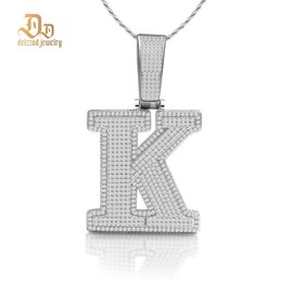 [Buy One Get Free Necklace] Delzzad Hip Hop Large Letter Zirconia Alphbet Pendant For Men - Color: Silver, Shape: W