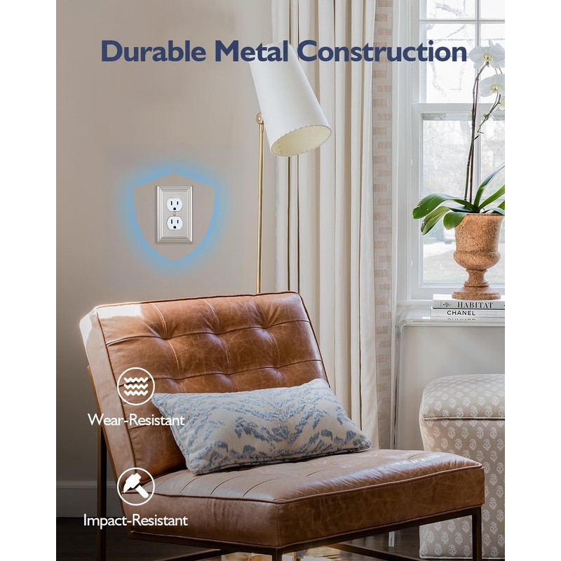 ZILLSEA Decorative Framed Design Switch Plates Outlet Covers, Duable Metal