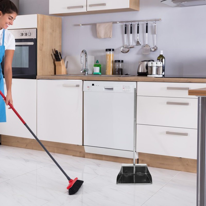 Lurrose Stainless Steel Dustpan: Dustpan with Handle - Stand Up