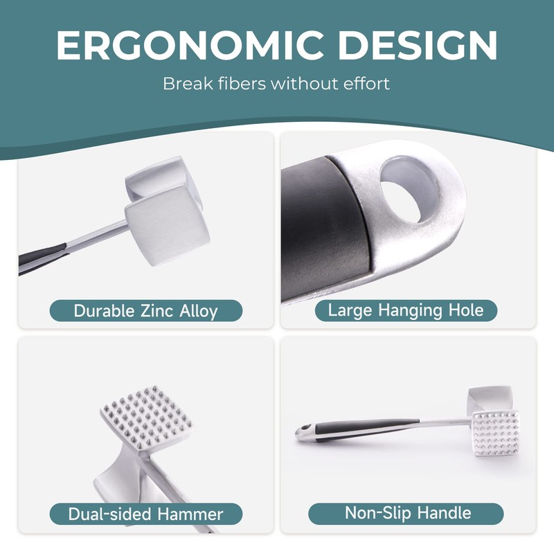 KITEXPERT Meat Tenderizer Hammer with Comfortable-Grip Handle, Dual-side Mallet for