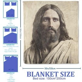 Plistiz Jesus Portrait Throw Blanket 50x60 Inch, Inspirational Blankets for Spiritual Home Decor, Soft Flannel Polyester Gift for Faithful Followers