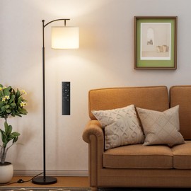 60" Floor Lamps with Remote Control & Bulb, Colors Temperature & Brightness Adjustable, White Shade & Black Pole
