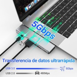 JESWO HUB USB C, 7 en 2 Adaptador USB C a HDMI 4K, 1USB 3.0, 1USB 2.0 y 1USB-C 2.0, 1Multifuncional Tipo C, Lector Tarjeta SDTF, Compatible con...    