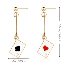WUWEIJIAJIA Unique Funny 14K Gold Plated Hypoallergenic Poker hearts and Spades A Ace Playing Cards Dangle Drop Post Stud Earrings For Women Gambling Casino Jewelry Gift (Style-2)