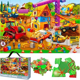 QUOKKA Giant Floor Puzzle for Kids Ages 4-6 – 2x3 Feet Extra-Thick 48 Pieces Toddler Puzzle Ages 3-5 – Construction Educational Activity for Boys Girls – Premium Box with Sturdy Handle & Magnetic