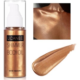 UCANBE Aceite corporal brillante de 100 ml, aceite hidratante con brillo para el cuerpo, iluminador líquido iluminador corporal resistente al agua, loción corporal con color y brillo, maquillaje br