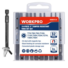 WORKPRO 10pcs Security Torx Bit Set, CNC Machined S2 Steel Star Bit Set, 3" Long Tamper Proof Torx Screwdriver bit with Magnetic Tips, Tamper Resistant Fastener Drive Bits with Storage Box