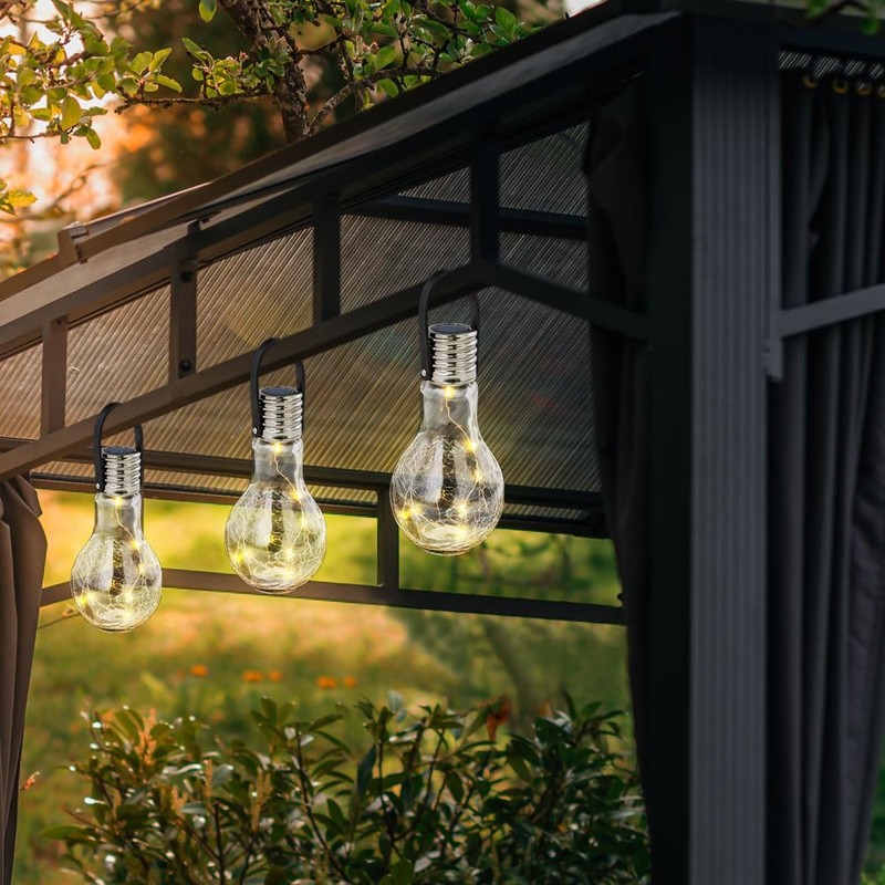 Solarlampe Solarleuchte Gartenlampe Hängelampe Dekoleuchte Terrasse, IP44 Akku, Edelstahl Glas