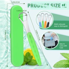 Milifox Tongue Scraper for Adults, Stainless Steel Tongue Scraper Cleaner with Case, Metal Scrapers for Kids, Travel, Home, Reduce Bad Breath and Breathe Fresh (Light Blue and Light Green)