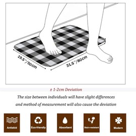 Asamour Checkered Bath Mats for Bathroom, Fluffy Plush Shaggy Absorbent Black White Buffalo Plaid Bath Rugs for Shower Tub, Non Slip Doormats Entrance Floor Mat Kitchen Carpet, 19.5x31.5 Inch