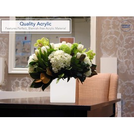 Flower Acrylic Vases Cubes - Decorative Centerpiece for Home or Wedding - Non Breakable Plastic, 6" - White