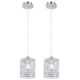 TISLYCO Modern Crystal Pendant Light Fixtures Set of 2, Ceiling Hanging Crystal Chandelier Over Kitchen Island Sink Lighting,Chrome Pendant Lighting For Dining Room, Bathroom, Hallway, EntryWay,Closet