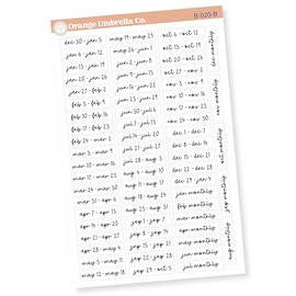 2025 Kit Binder Storage Weeks & Months Planner Stickers | F17 Script | B-020-B, B-020-BCM (White Matte)