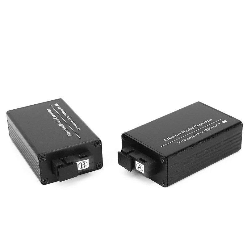 2Pcs Media Converter Single Mode SC Interface 20KM 10/100Mbps 100-240VAC