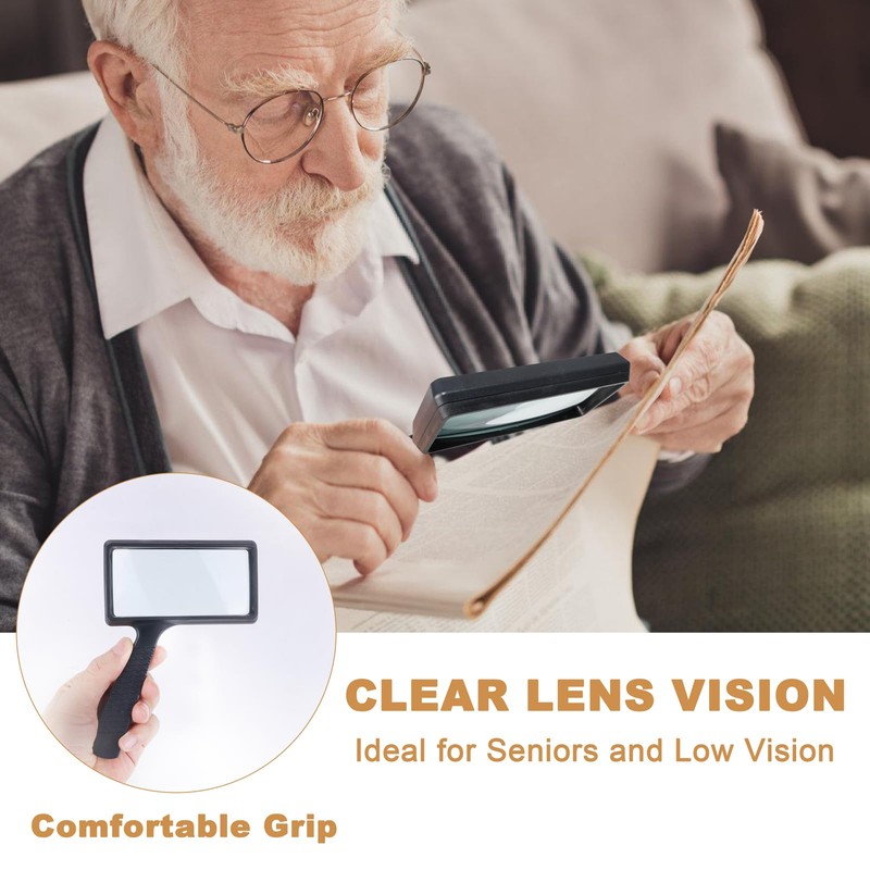 5X Rectangle Reading Magnifier, Large Handheld Magnifying Glass Scratch Resistant