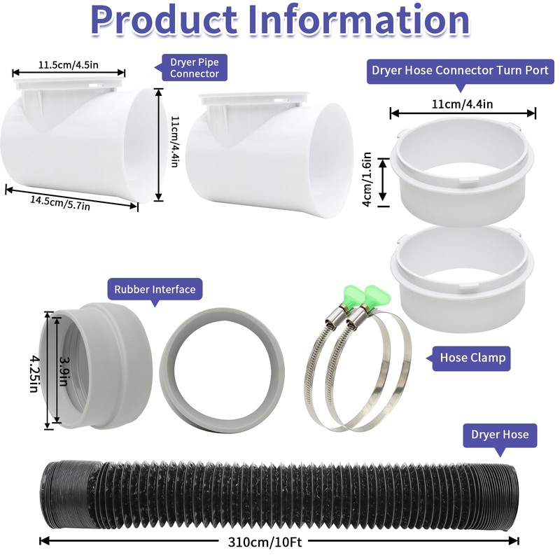 4inch 10FT Dryer Vent Hose for Tight Space, 90 Degree