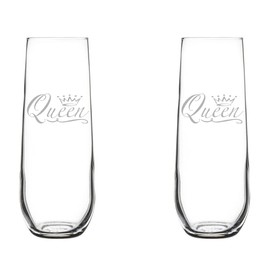 MIP Set of 2 Glass Champagne Flutes Sparkling Wine Glasses Queen Fancy (8.5 oz Stemless)
