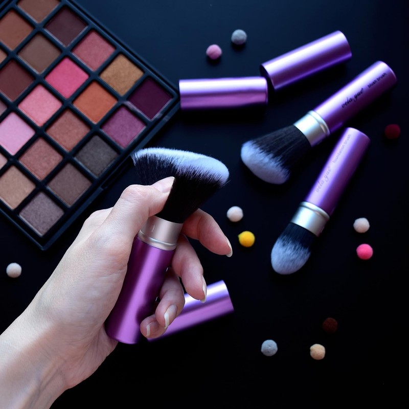 Vela.Yue Brocha Rubor Retráctil Pincel Colorete Kabuki de Maquillaje