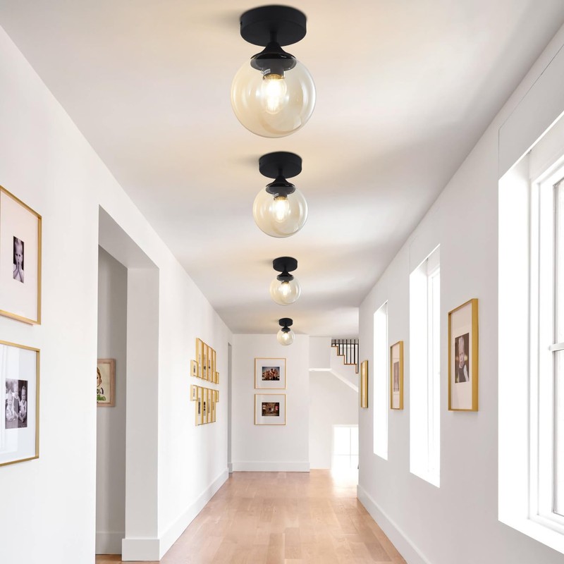 KCO Lighting Black Globe Semi Flush Mount Ceiling Light Modern