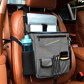 LUXJA Car Front Seat Organizer with Cover and Laptop Sleeve, Car Seat Organizer with Back Adjustable Straps, Gray