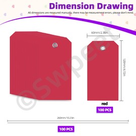 Swpeet 200Pcs Red 4.72"x2.36" Waterproof Writable Eyelet Hole Plastic Tags with Wires Assortment Kit, Hanging Tags Attached Eyelet Blank Tag for Labeling Luggage Product Identification