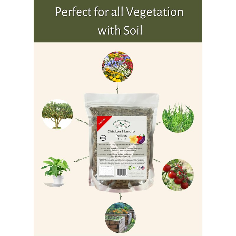 Chicken Manure Pellets, 4-3-2 NPK. 7lbs Organic Plant Fertilizer and