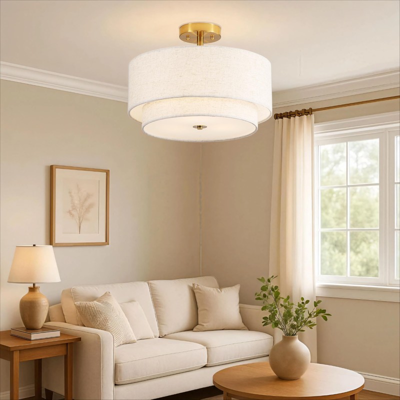 QHANTOMIZE 16" Semi Flush Mount Ceiling Light Fixture, 3-Light Black