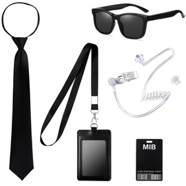 FUKPO Security Men in Black Mib Agent Accessories Kostüm Zubehör Set, Geheimagent Agenten Bodyguard Geheimdienst Spion Kostüm Herren Damen Kinder mit Schwarze Sonnenbrille Headset Ausweis Krawatte