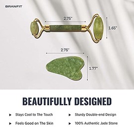 Branfit - Herramienta de masaje Gua Sha, rodillo de jade para el cuidado de la piel, producto de belleza de rodillo de jade 100% natural para tratamie