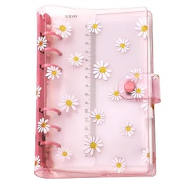 A6 A5 6-Holes Colorful PVC Cover Personal Organizer with Snap Button Closure File Folder for Loose Leaf Sheet Notebook (A6 combo, Pink Daisy)