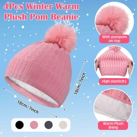 Jeere 12 Pcs Kids Winter Beanie Hat Gloves Scarf Set for 3-5 Toddler Pom Fleece Scarf Knit Cap Children for Boys Gift Girls(Black, White, Pink, Gray)