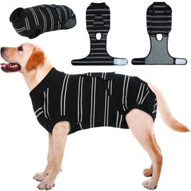Kuoser Dog Surgery Suit Female Spay, Soft Dog Recovery Suit Male Neuter Anti Licking Dog Onesie E-Collar & Cone Alternative, Breathable Dog Surgical Suit for Surgery Recovery, Black Strips 2XL
