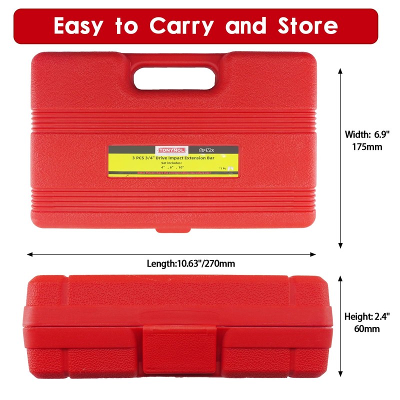 TONYNOL 1" Drive Impact Extension Bar,3 PCS(4",6",10"),Cr-Mo Steel,With a Storage