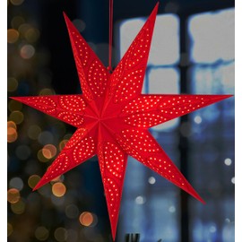 BRUBAKER 60 cm Paper Christmas Star for Hanging - Window Advent Star - 3D Paper Star with E14 Socket - Hanging Christmas Decoration Luminous Star with 3.5 m Cable - Red
