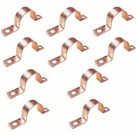 EZ-FLUID (10pcs) 1/2" Genuine Real Copper Pipe Strap Clamp Hanger with Two Holes, Plain Surface, Real Copper LF Pressure Pipe Fitting for Residential, Commercial
