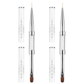 cobee 2 Pcs Double Ended French Tip Brush Hard Gel, Nail Builder Gel Brush, Brush Liner for Design Professional Nail Art