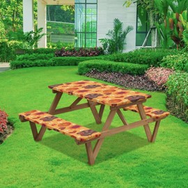 Eheartsgir Turky Maple Leaf Sunflower Picnic Table Cover with Bench Covers 3 Piece Set Machine Washable Easy to Install Cover Fitted Rectangle Tables and Seats 94in Thanksgiving Decor