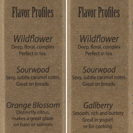 Bee Wild 100 % Pure Raw Organic Unfiltered 3 Flavor Gourmet Tasting Set Honey - Wildflower, Sourwood & Orange Blossom